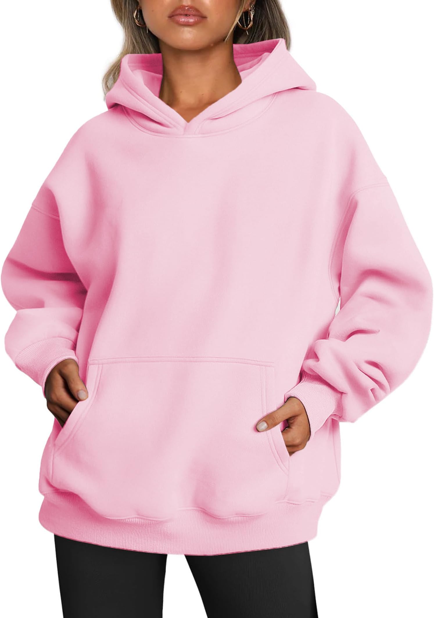 FamulilyLadies Oversized Hoodies Pullover Long Sleeve Sweatshirt Autumn Winter Thermal Fleece Tops with Pockets S-XL
