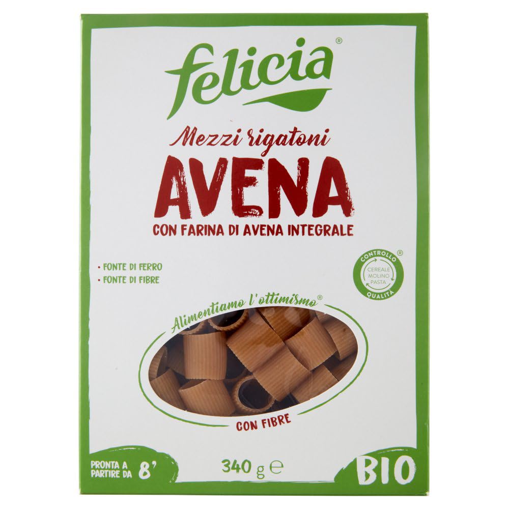 Italian Gourmet Mezzi Rigatoni Avena pasta bio 12 x 340g glutenfrei Hafer | Con farina integrale di cereali; ohne Weizen, gute Bissfestigkeit, ideale, Gesamtnettogewicht 4,08 kg + Kostenlos Polpa 400g