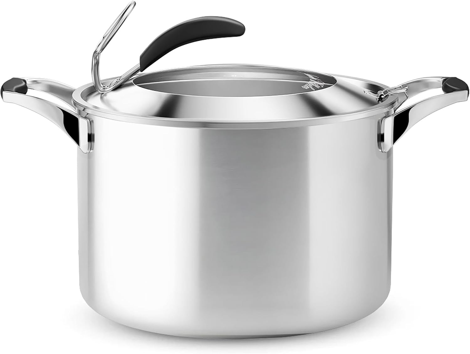Gunter Wilhelm 8 Quart Stockpot with Lid – 5-Ply Stainless Steel Soup Pot – Induction Compatible, Oven Safe – Cool-Touch Handles, Self-Standing Lid – Even Heat Distribution – Dishwasher Safe