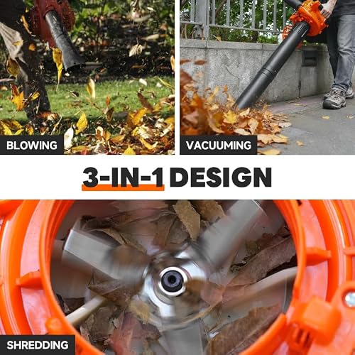 EarthCraft 3-in-1 26CC Gas Leaf Blower, Leaf mulcher and Leaf Vacuum, 450 CFM 200 MPH Gas Powered Leaf Blower for Lawn and Yard Care, Low Vibration 2-Cycle Engine - Thumbnail 2