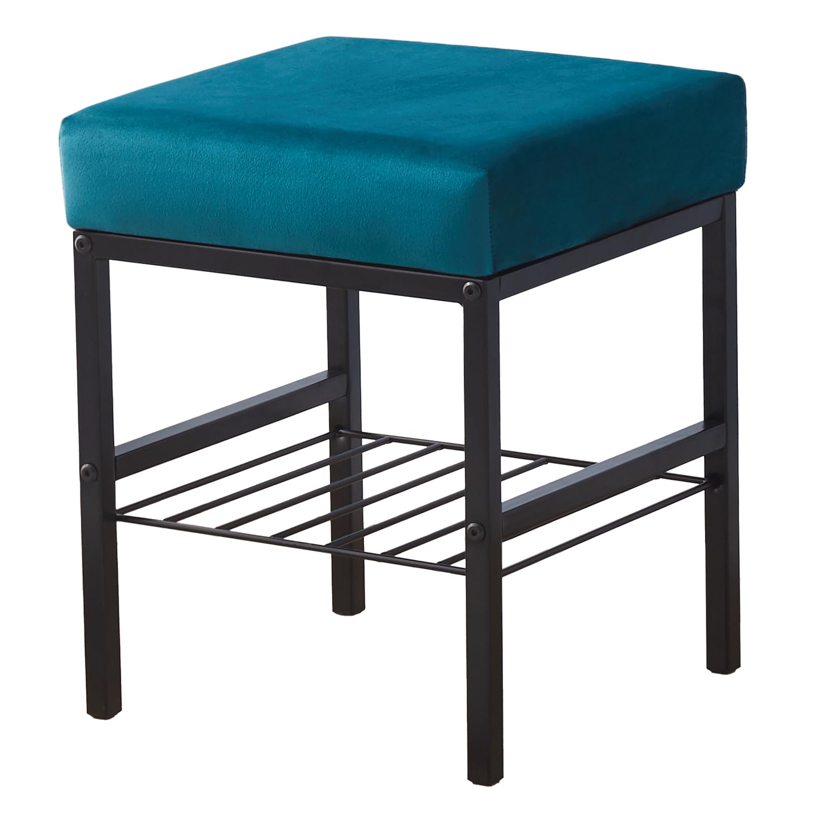 CpintltrVanity Stool Foot Stools Faux Leather Ottoman Bench Square Modern Dressing Stool Small Side Table Footstool with Metal Legs for Bathroom Living Room (Teal)
