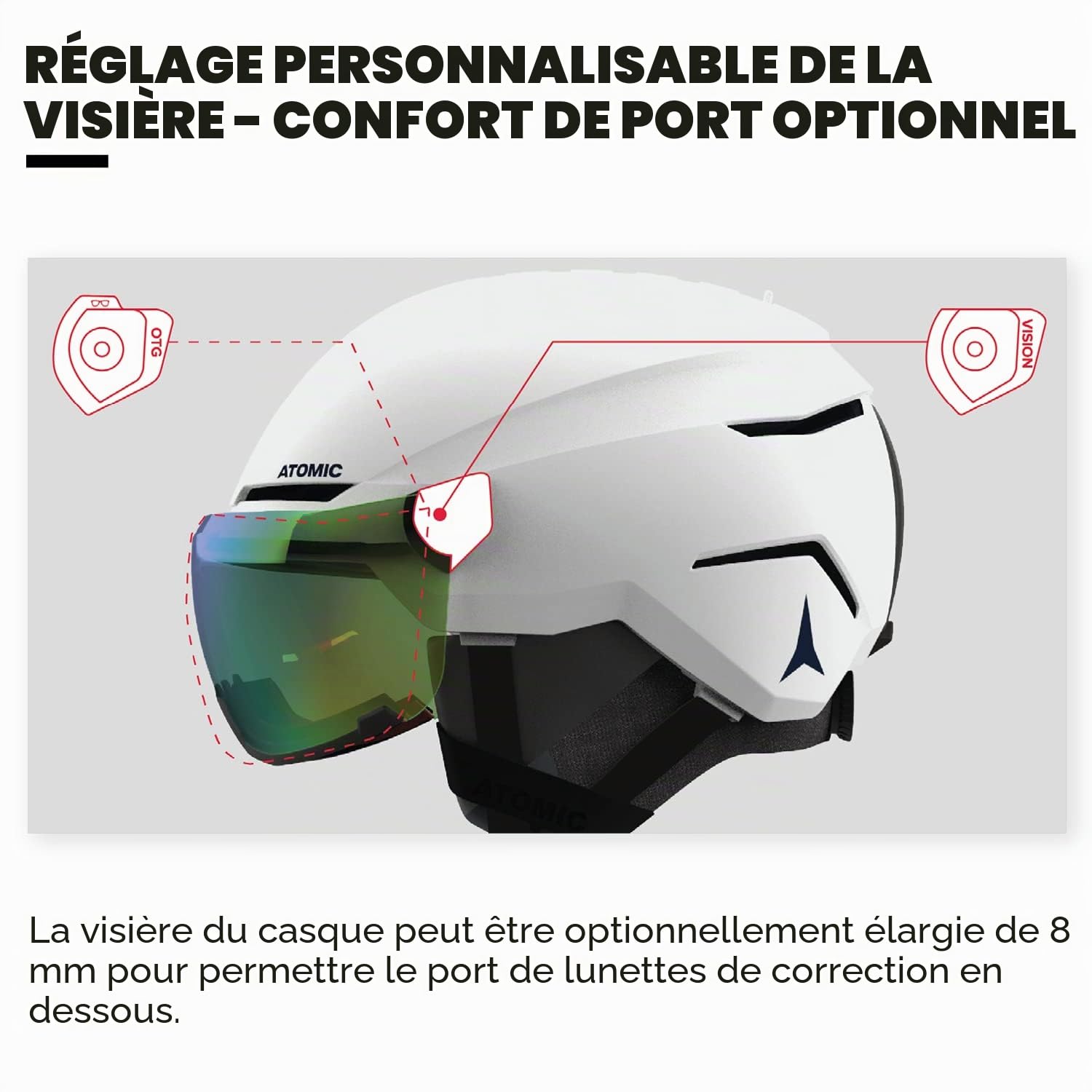 ATOMIC Casque de Ski avec visière Savor Visor Stereo, Blanc (White Heather), Taille S (51 à 55 cm), Absorption maximale des Chocs, Ventilation Active Aircon, Traitement Miroir pour Une Vision Claire