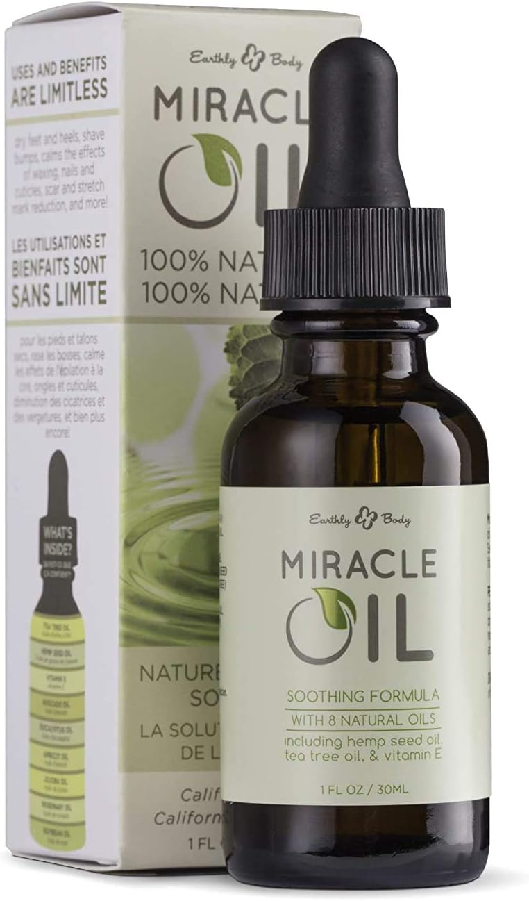 Earthly Body Miracle Oil, 1 fl. oz. - 100% Natural Tea Tree Oil, Hemp Seed Oil & Vitamin E - Moisturizer, Calms Skin Irritations, Helps Smooth Wrinkles - Gluten Free, 100% Vegan