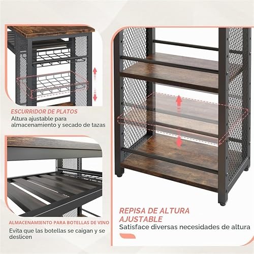 Miniatura 7 de Juego De Mesa De Bar, Mesa Con 2 Taburetes De Bar, Mesa De Comedor Con Soporte Para Copas De Vino Y Estante, Mesa De Cocina De Estilo Industrial, Mesa Alta Para Bar, Bistró Y Salón Marrón