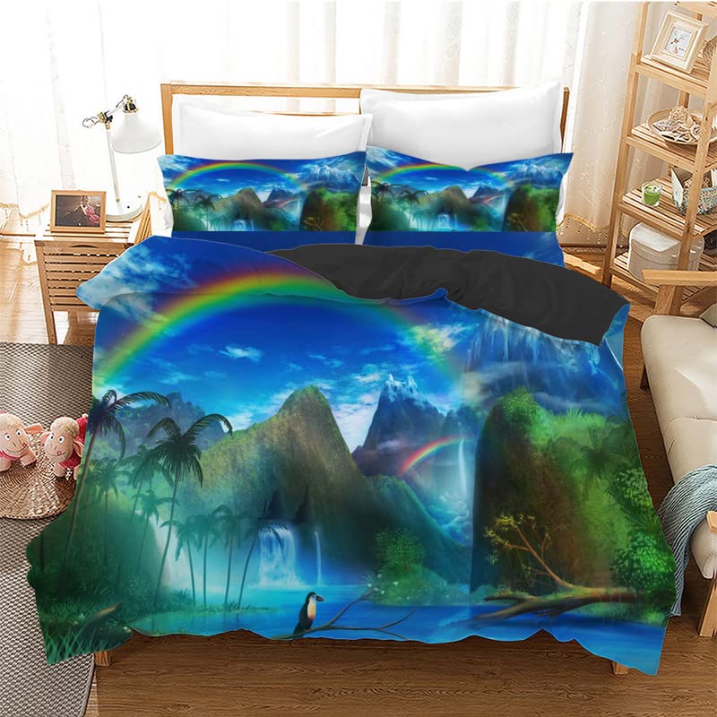 Parure de lit 90x190 enfant arc-en-ciel bleu hypoallergénique pour un sommeil sans irritations