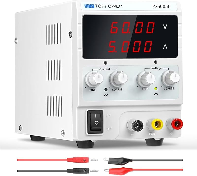 Fuente de alimentación CC variable, fuente de alimentación de laboratorio con pantalla de 4 dígitos 0-60 V 0-5 A | Fuente de alimentación de banco ajustable, para laboratorio, línea de producción, reparación de automóviles, investigación científica, escuela, pruebas, bricolaje, PS6005H