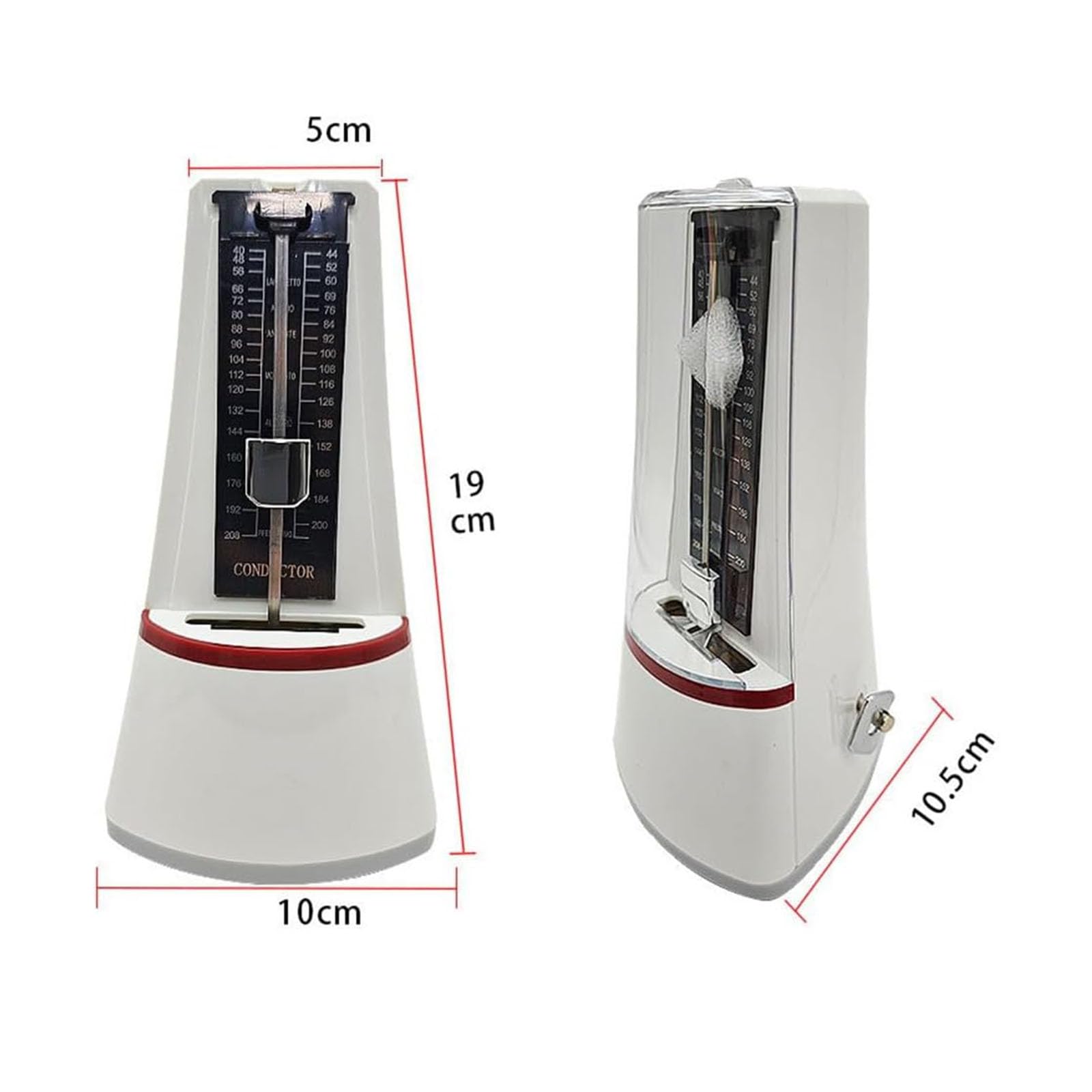 Metronomo meccanico professionale universale, ad alta precisione, per pianoforte, chitarra, ukulele, violino e basso (bianco)