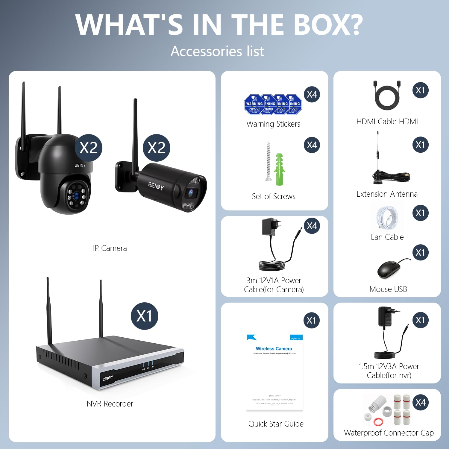 REIGY 8MP Kit Videosorveglianza Wifi Esterno Disco Rigido da 1TB Preinstallato, Sistema Telecamere Videosorveglianta Registratore con 4x Videocamera(3840*2160), Camera Sorveglianza Sirena Remoto Vista