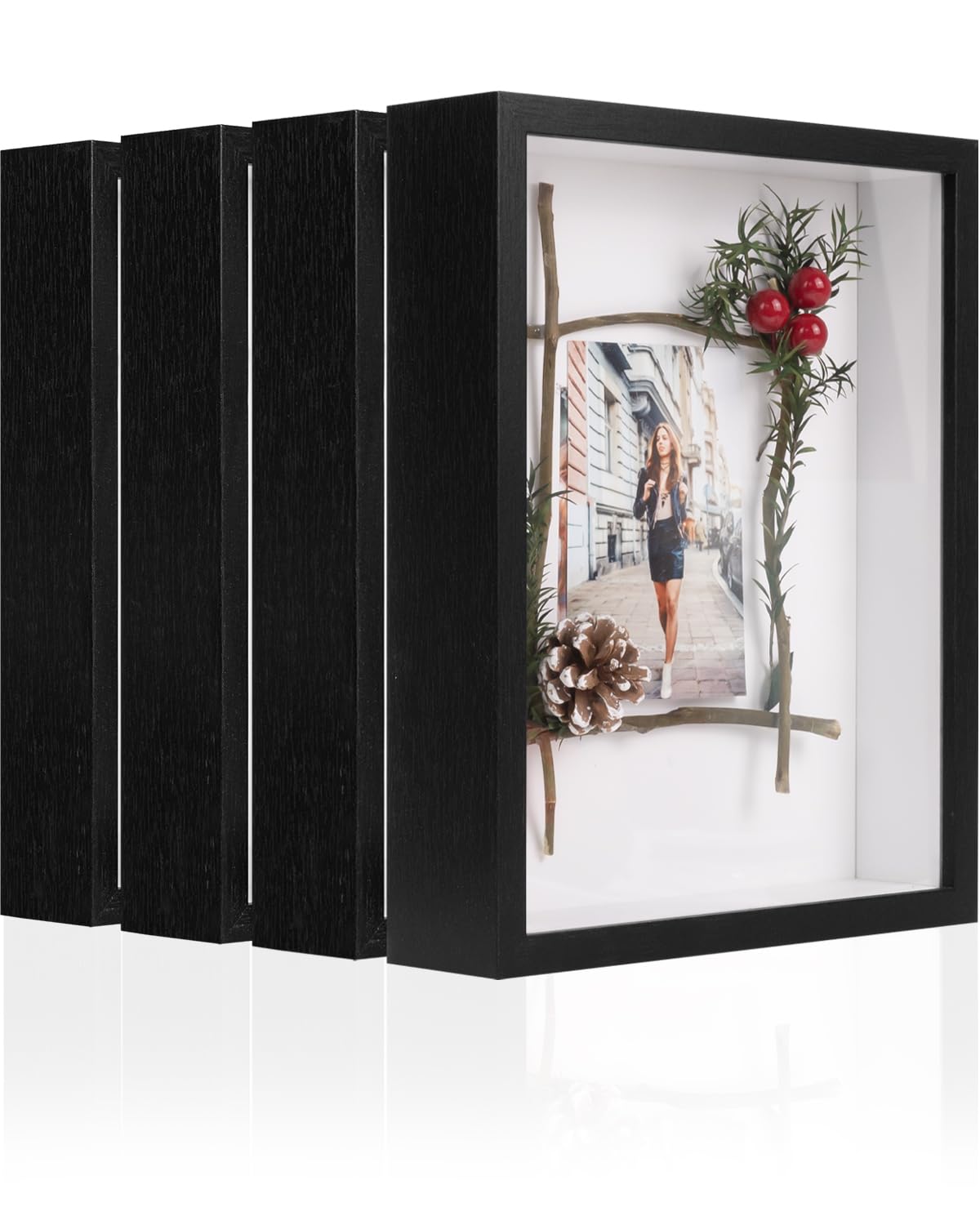 Shadow Box Frame 4Pcs, Black Shadow Box 8x10 Suitable for Displaying Dried Flowers, Photos, Handicrafts, Gifts for Birthday, Wedding, Anniversaries, Graduations and Holidays