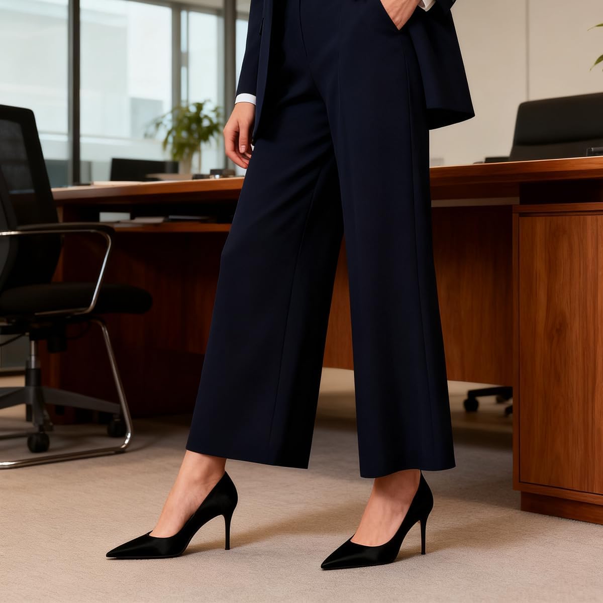 MOOMMO Women Classic High Heels Pumps Shoes Pointed Toe Slip On Satin Heels Stiletto Dress Shoes Pointy Closed Toe 3" Kitten Heel Sandals Office Ladies Bridal Wedding Party Formal Basic 4-13 M US - Image 2