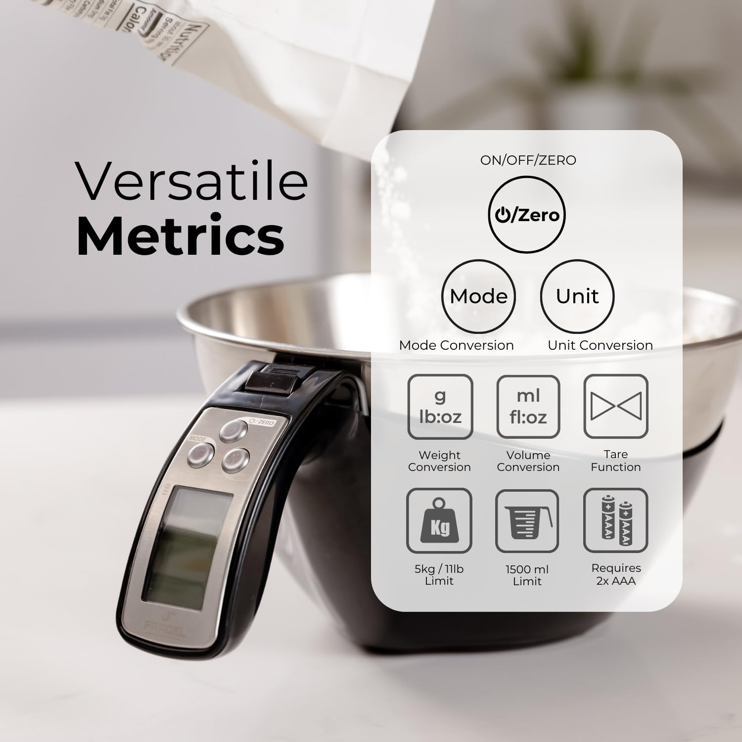 Fradel Digital Kitchen Food Scale with Bowl - 11lb, Grams & Ounces - Removable, Dishwasher-Safe Mixing Bowl - Red, view 10
