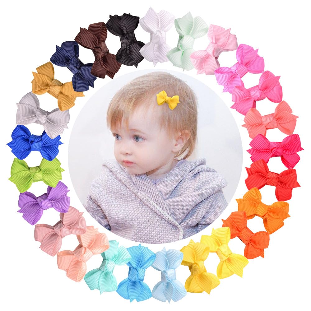 24 Pcs Girls Hair Bows Craft Ribbon Bows for Girls - Medium Size Bright Colors 1.5 Inch Hair Bow Clips for Toddlers, Little Girl