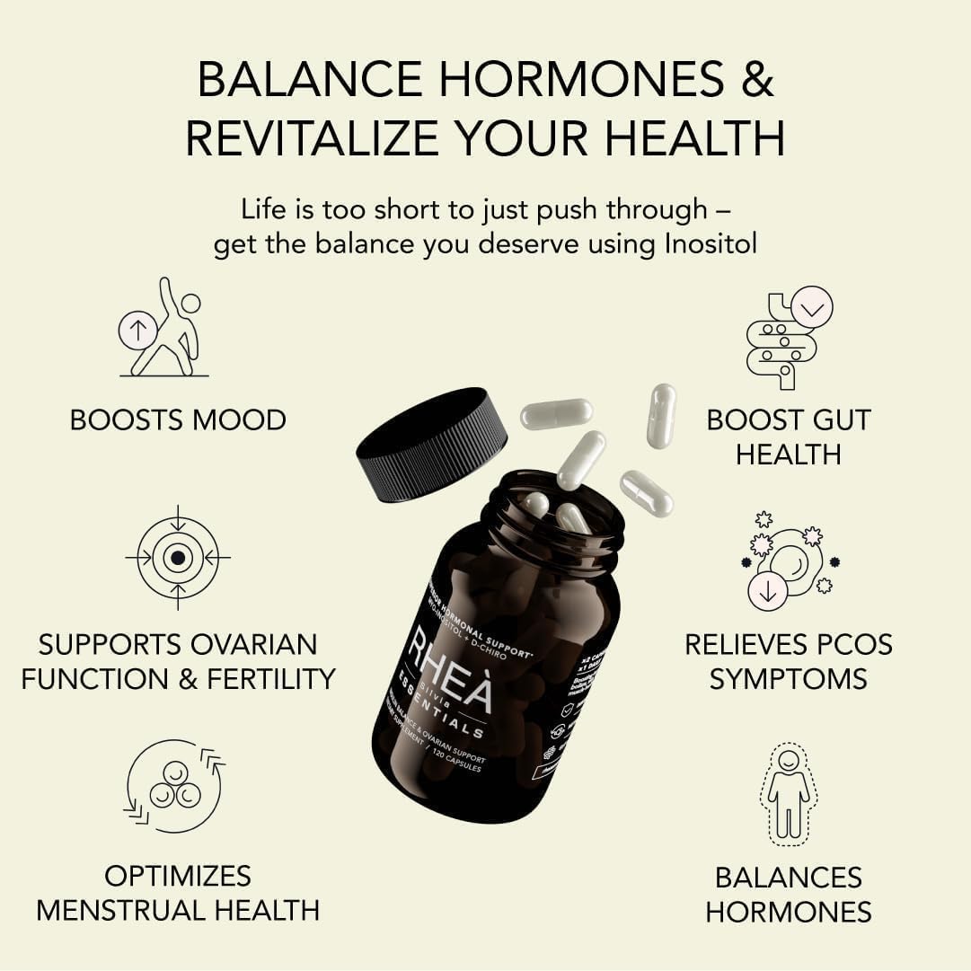 RHEASILVIA Essentials Inositol Supplement | Inositol & D-Chiro Inositol Supplement for Women, Folate & Magnesium | 120 Capsules (Plastic Bottle)