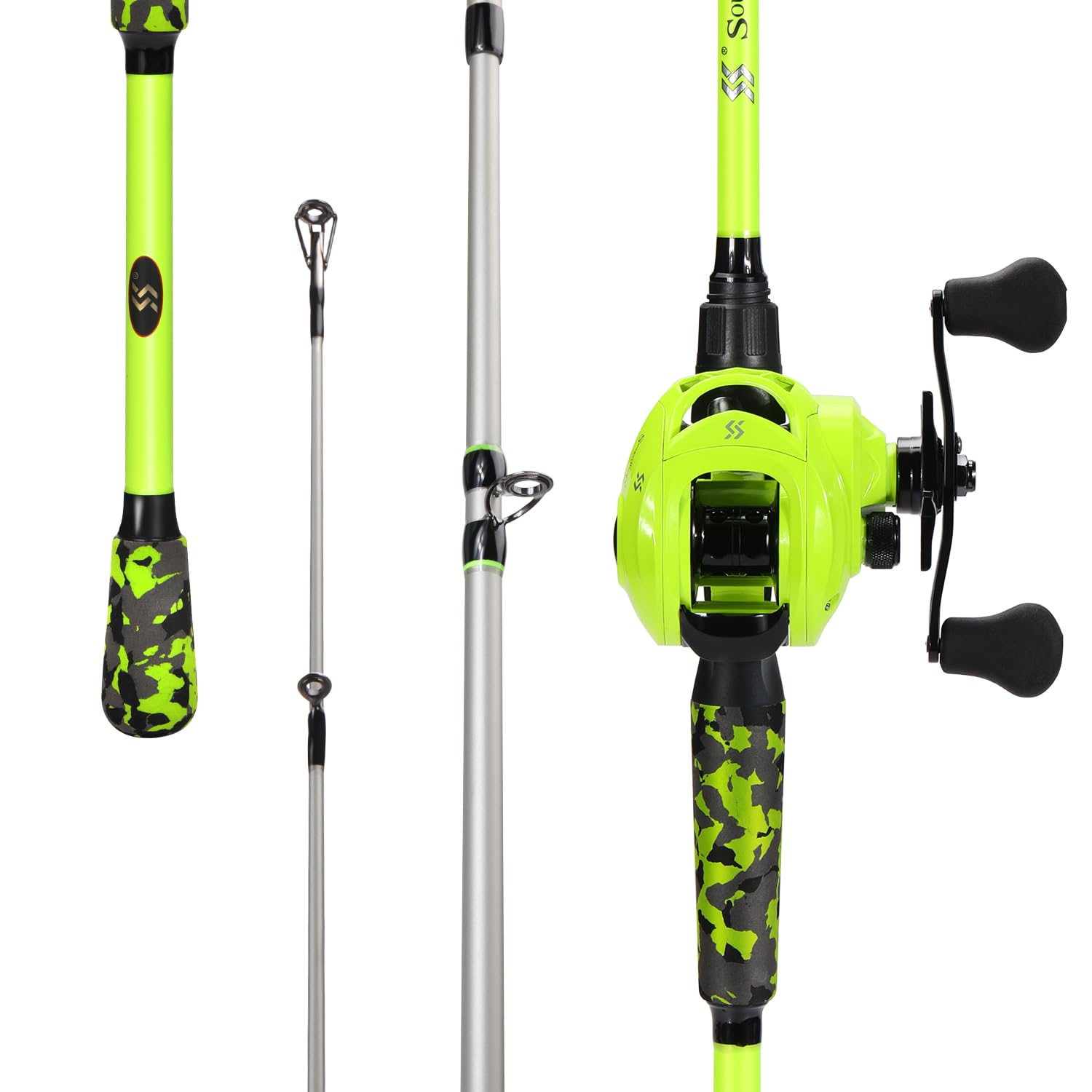 Sougayilang ZJJ - Kit de cannes à pêche et moulinets en graphite IM7 - 2 pièces - Avec guides en acier inoxydable - Frein magnétique 7.2:1 - Moulinets Baitcaster pour la pêche en eau salée et d'eau