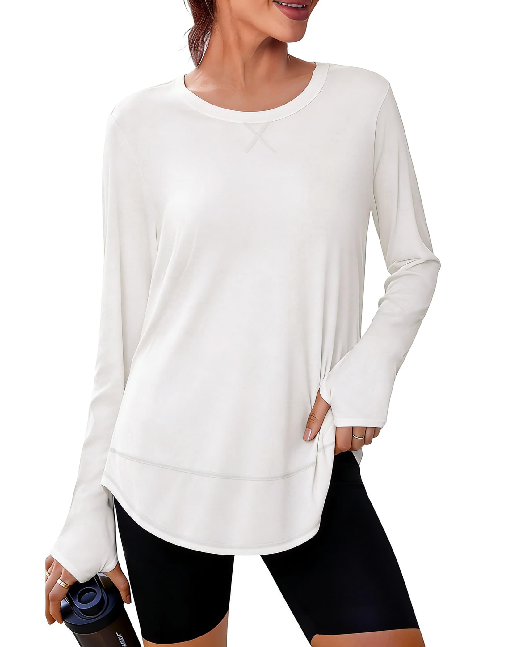 Terecey Sportshirt Damen Langarm Funktionsshirt Laufshirt Locker Atmungsaktive Langarmshirt Wandershirt Locker Fitness Yoga Workout Sport Oberteile mit Daumenloch S-3XL