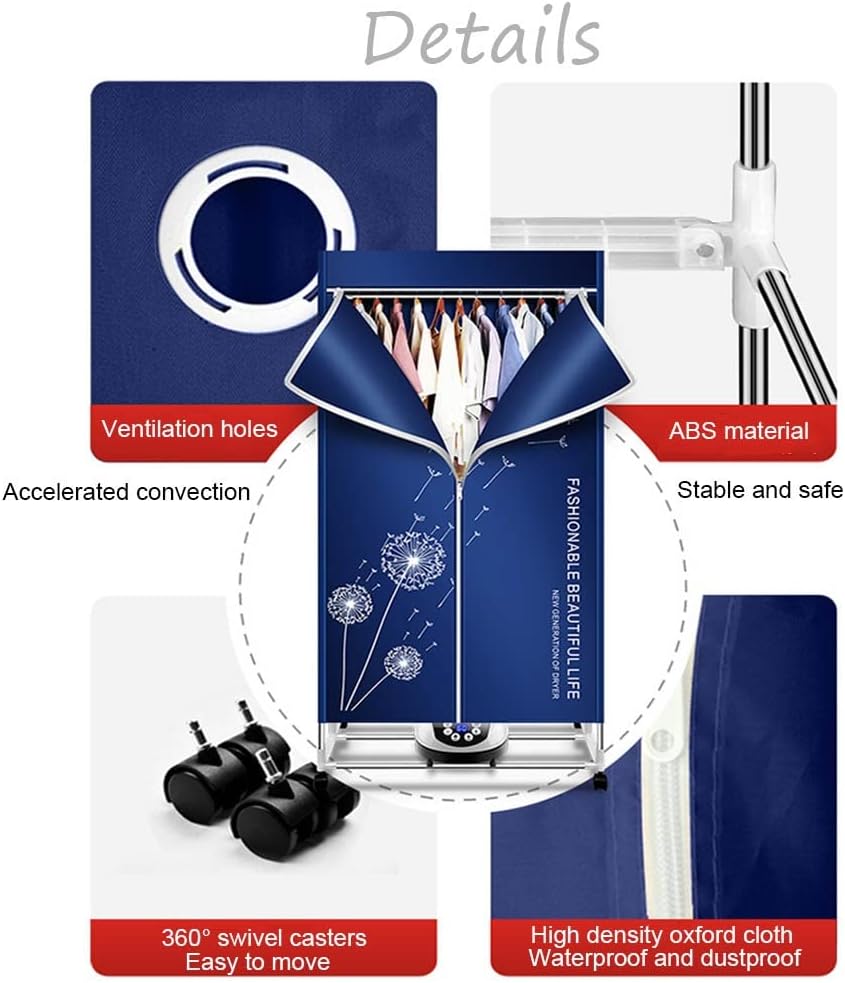 Foldable Electric Heated Clothes Airer Dryer Rack with Remote Control,2/3-Tier Household Dryer,1500W Warm Air Drying Wardrobe,(Anion) Digital Timer,Quick Dry,for Apartments Laundry Dorm (Size : 2 Lay