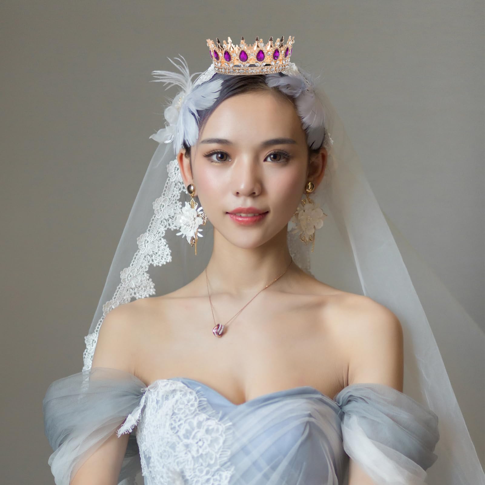 Tiara da Sposa Barocca con Cristalli, Leggera in Lega Dorata