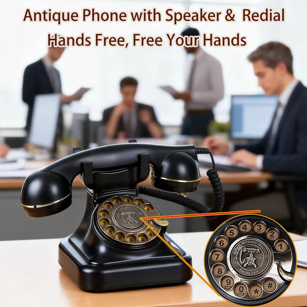 Miniatura 4 de Teléfono giratorio retro, teléfonos antiguos de los años 30 para teléfono fijo, antiguo teléfono giratorio vintage, altavoz, redireccional, timbre