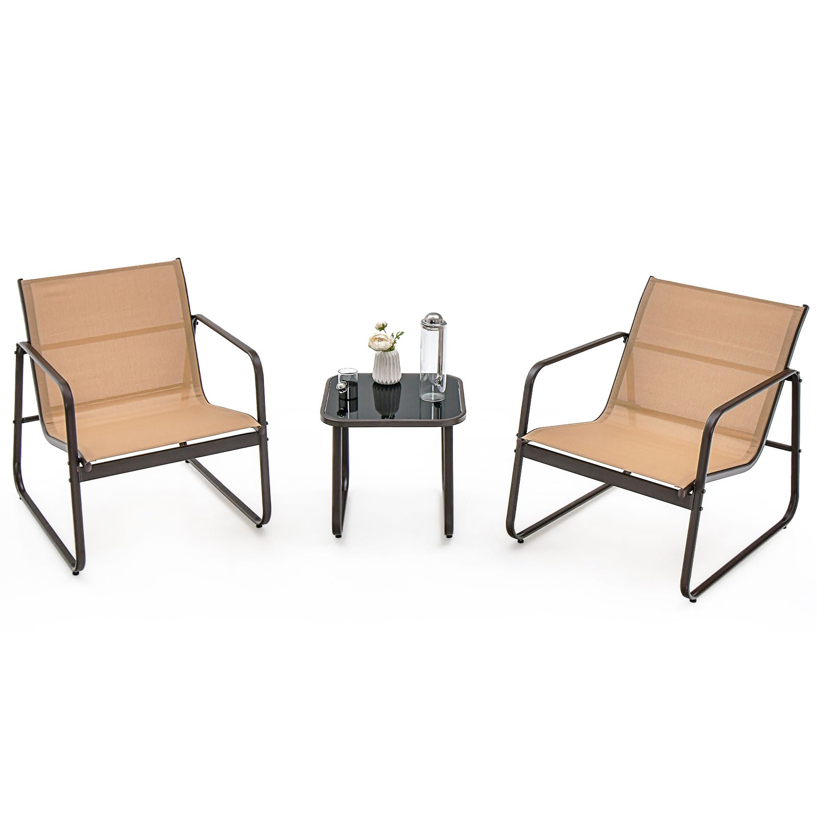 GOPLUS Juego de muebles de jardín de 3 piezas, con 2 sillas de jardín y mesa auxiliar, juego de muebles de balcón, muebles de terraza, conjunto de asientos, exterior para jardín, patio, terraza, color
