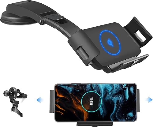 Wireless Car Charger Mount for Samsung S24 Ultra/S24/S24+/S23 Ultra/S23/S22 Ultra/Note20, Car Phone Holder Wireless Charger for iPhone 15/14/13/12/11 Series, Auto Clamp Air Vent Galaxy Fold Car Mount