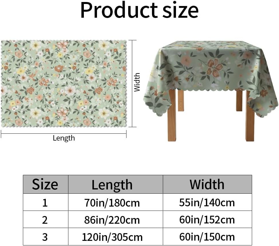 Green Print Table Cover 60x120 in, Washable Coquette Dinner Table Cover, 4Th Birthday Decorations Girl Boho Picnic for Everyday Tea Party Fiesta