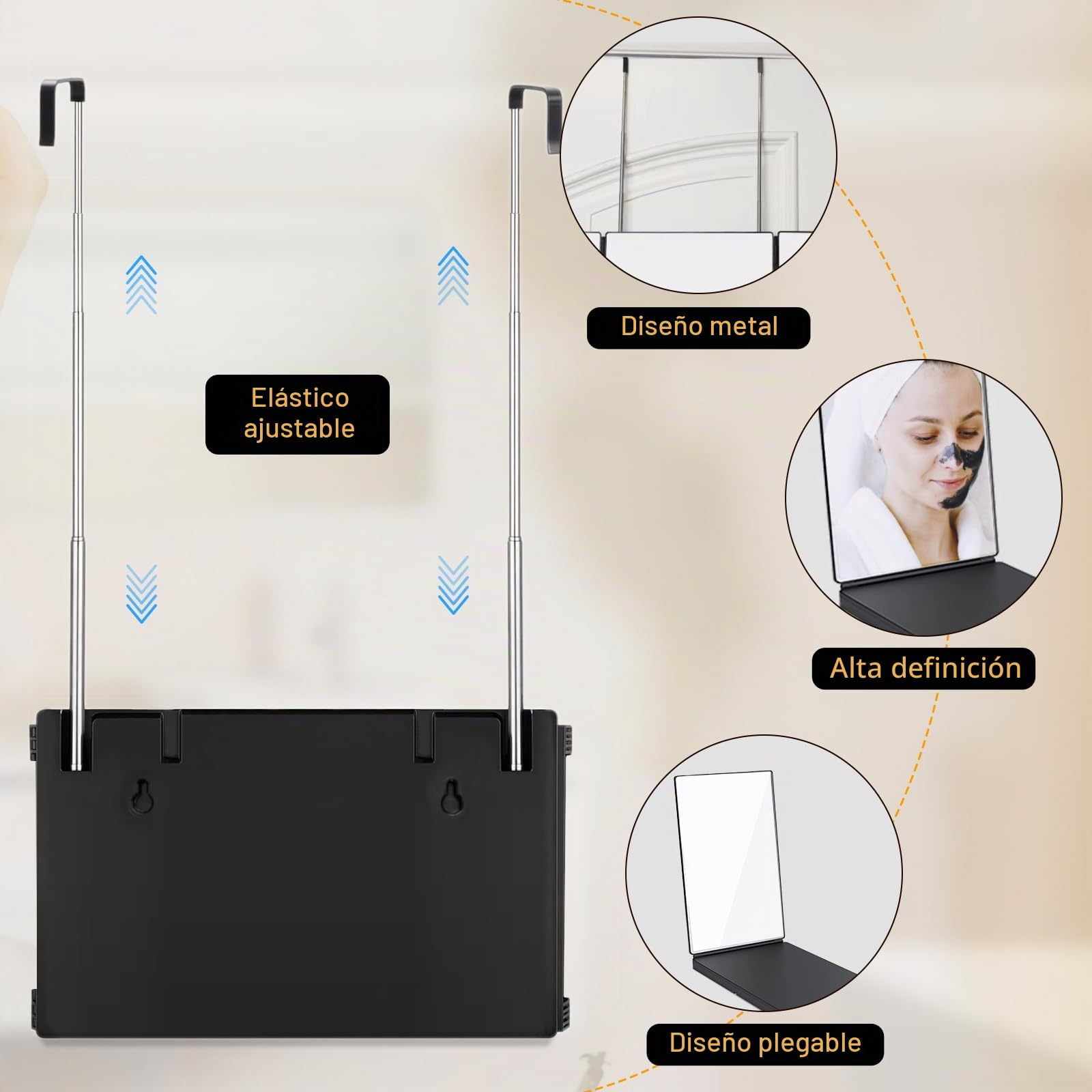 Espejo de 360 Grados - Espejo de Pelo autocortable Espejo de Afeitado Plegable con Gancho Ajustable en Altura Espejo cosmético Ajustable para el baño peinarse y Mucho más