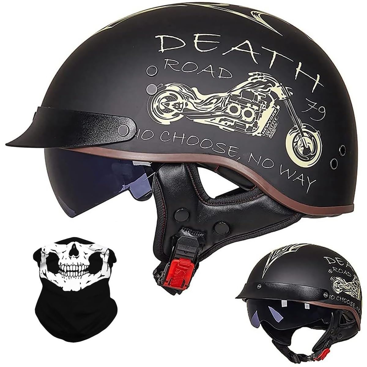 Vintage Estilo Alemán Motocicleta Medio Casco, Adulto Hombres Mujeres Casco de La Cara Abierta, ECE/Dot Aprobado Harley Cascos de Motocross, para Helicóptero Moto Scooter