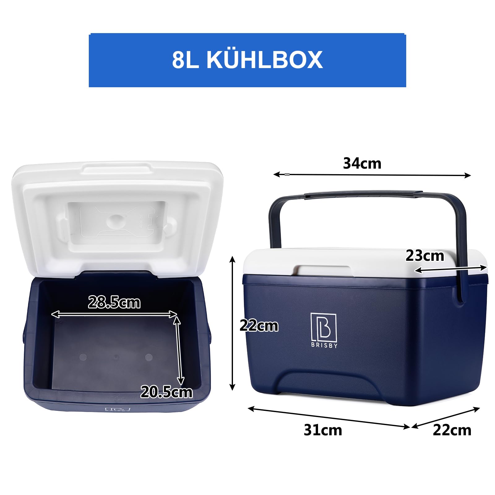 Brisby Kühlbox 8 Liter - 18 Stunden warm - 40 Stunden kühl - Inklusive 2 große Kühlelemente 450 ML -Kühltasche für Arbeit, Camping, Grillen oder Urlaub – BPA-frei