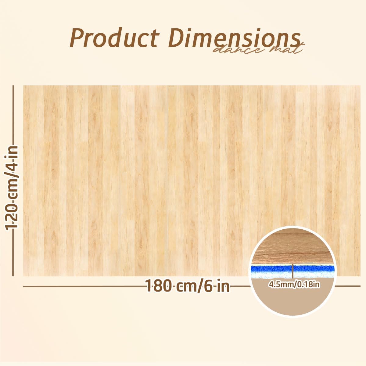 Marley Dance Floor, 4Ft x 6Ft Portable Dance Floor, Thickened PVC Dances Floor Mat Dance Floors for Ballet Tap Dance Board Pop Dances, Jazz Dance, For Professional Studios And Home Use
