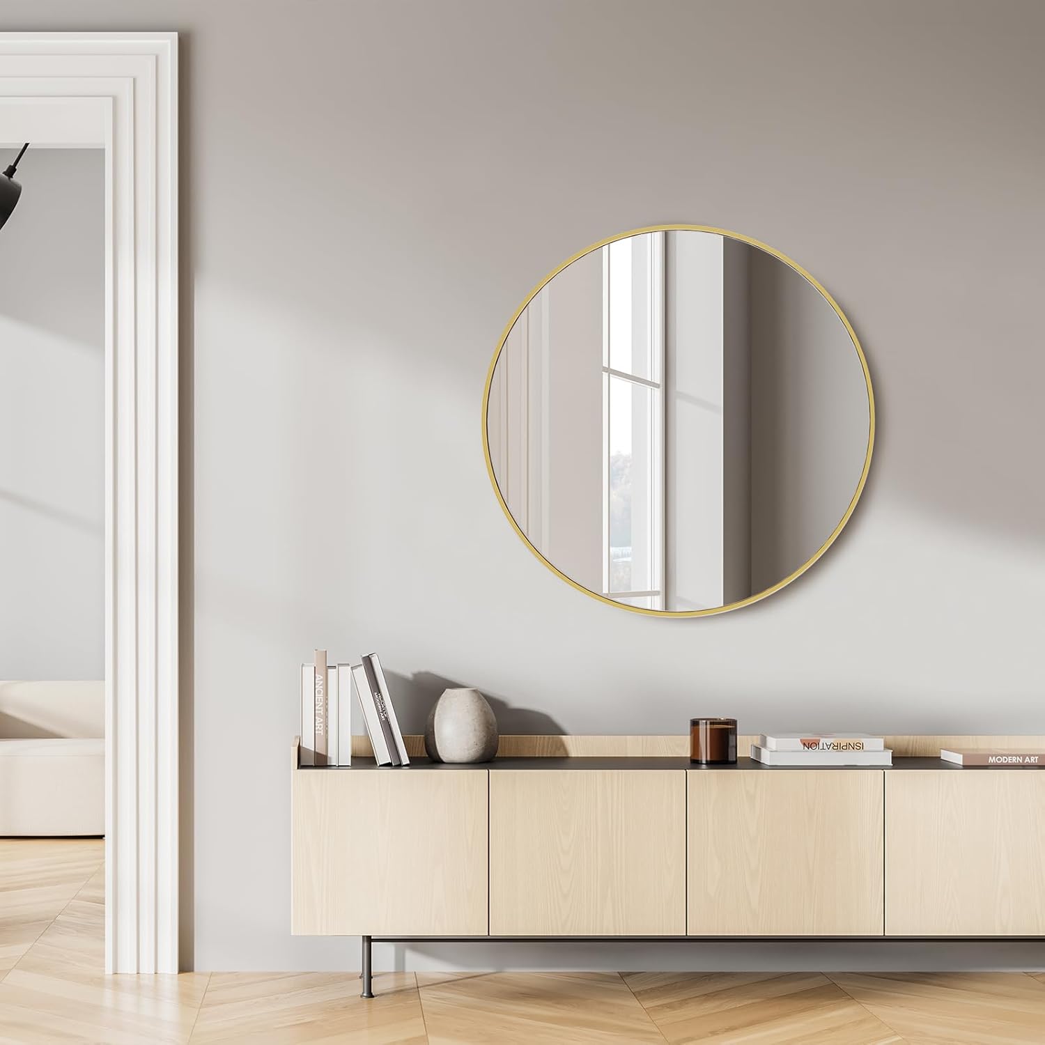 30-Inch Round Wall Mirror Shatterproof Circle Mirror with Aluminum Frame Large Decorative Mirror for Bathroom Vanity Entryway Living Room Decor Over Sink Entryway Living Room Nursery Gold
