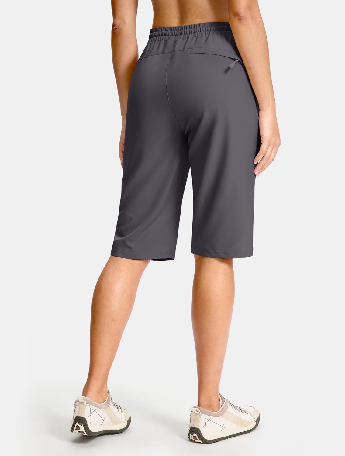 SANTINY Women's 13" Long Hiking Shorts with 3 Zipper Pockets Quick Dry Lightweight Bermuda Knee Length Shorts for Women