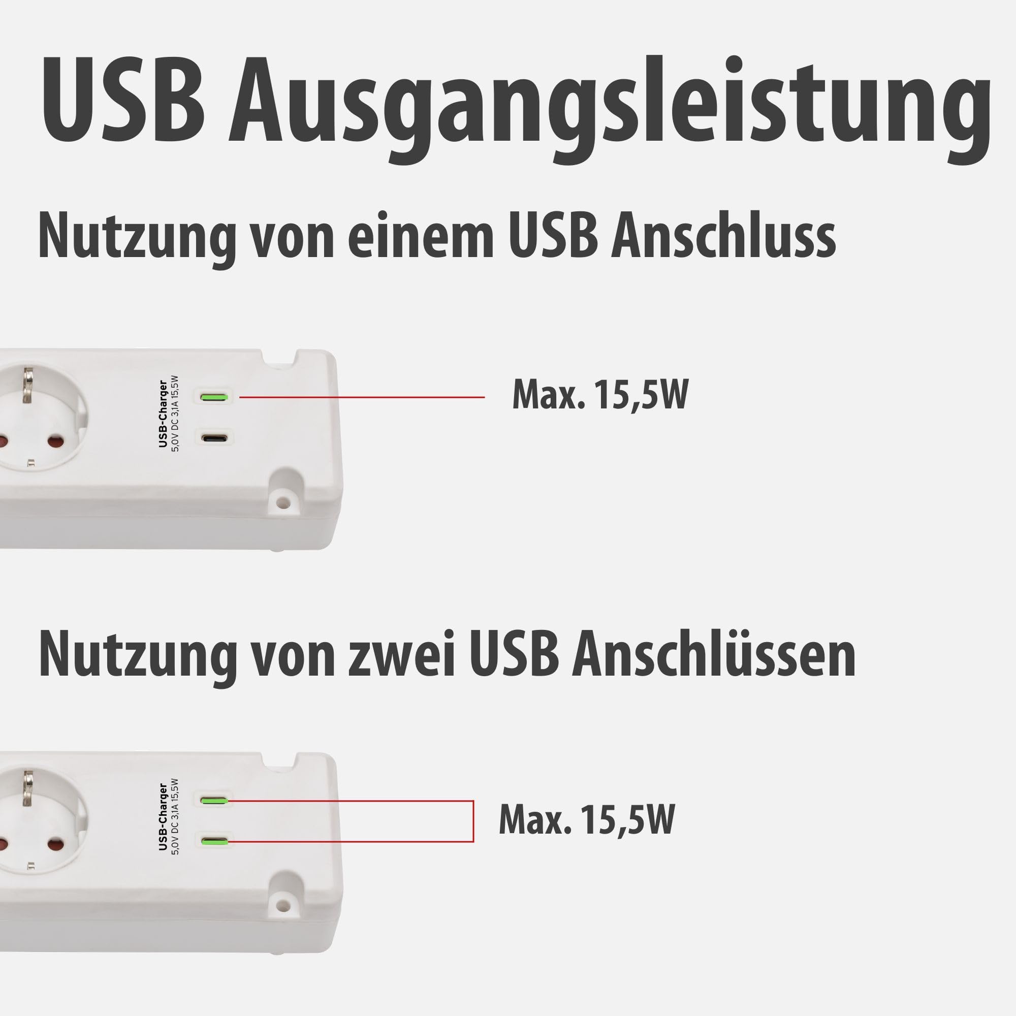 Bremounta 5-krotny + USB-C biały *DE* 3 m H05VV-F3G1,5 z przełącznikiem