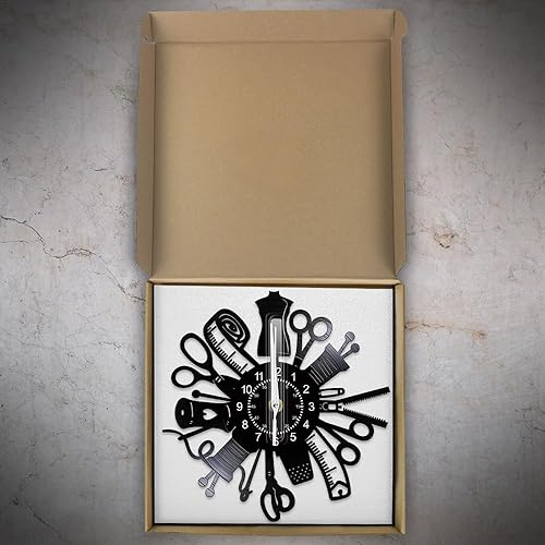 Miniatura 7 de Reloj de pared de costura, máquina de coser de 12 pulgadas, diseño de disco de vinilo, reloj de pared silencioso de cuarzo sin tictac, vintage,