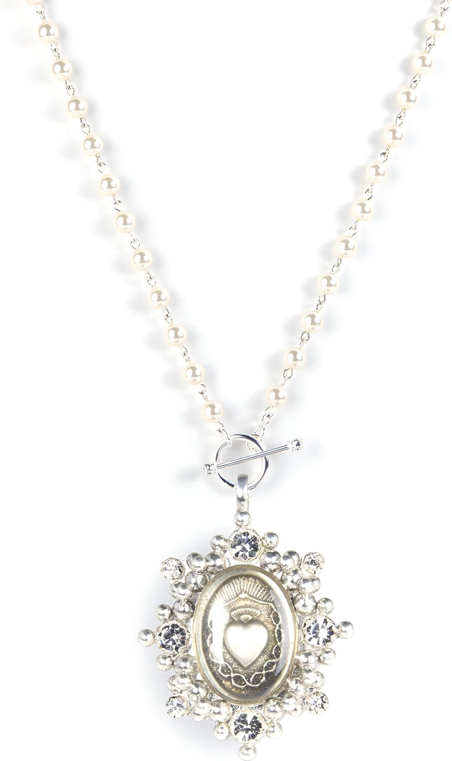 Virgins Saints & Angels Delfina 6mm Pearl Necklace with Crystal Toggle for Women, Luxury Fashion Statement Jewelry