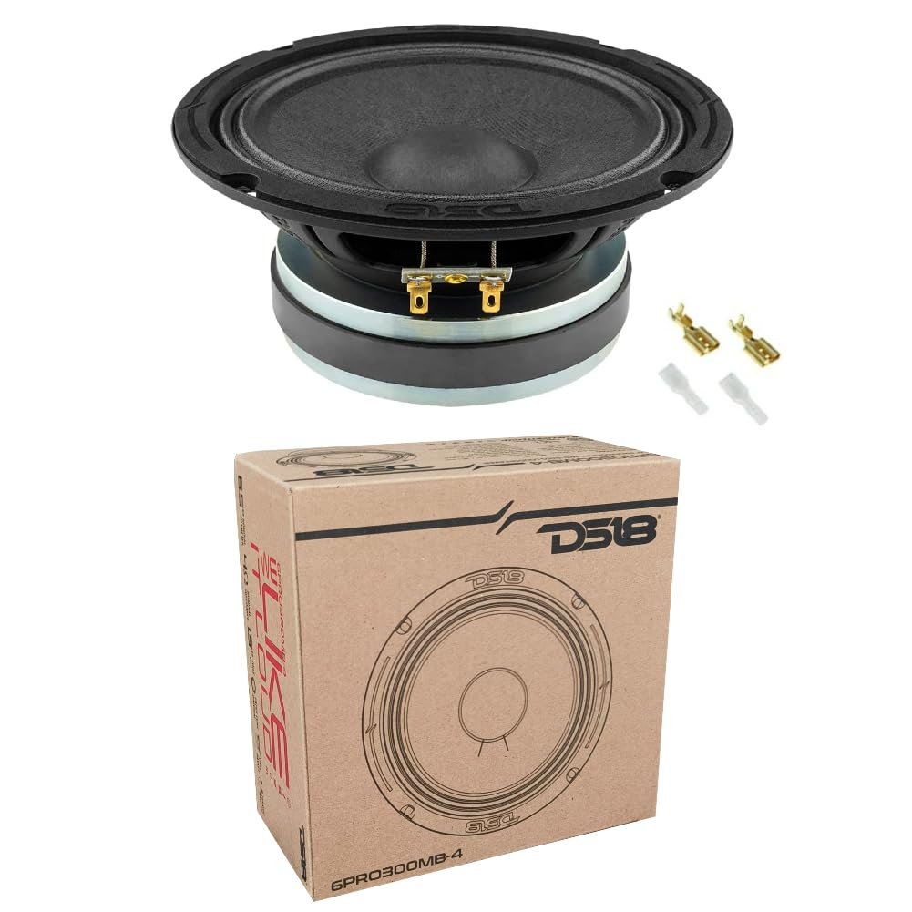 KIT Set pour DS 18 6PRO300MB-4 1 Haut-Parleur Mid Bass Professionnel mesurant 16,5 cm 165 mm 6,5" de diamètre, 150 Watts rms et 300 Watts Max, 4 ohm, sensibilité 96 DB, pour Voiture, 1 pièce + faston