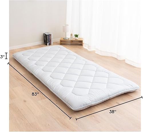 Miniatura 2 de EMOOR Shikibuton - Colchón de futón japonés para suelo, tamaño individual XL, fabricado en Japón, 100% algodón, espuma gris con virutas de algodón,