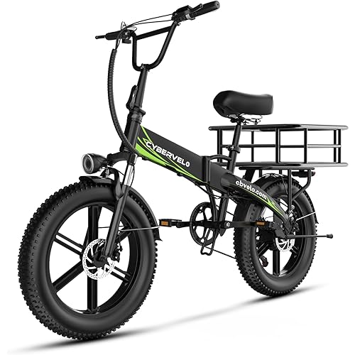 Cybervelo 1000W Folding Electric Bike, 48V 20.8AH Large Removable Battery E-Bike, 30+MPH, 80 Miles Max Range, 20" Fat Tire Electric Bike for Adults