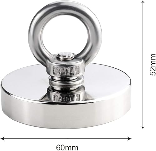 Vista 2 de Diymag Imanes de pesca de neodimio muy fuertes, 330 lbs de fuerza de tracción, imán de tierra rara con ojal avellanado, diámetro de 2.36 pulgadas