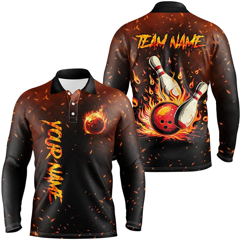 Flame Bowling-Trikots für Herren & Damen, Individuelles Bowling-Polo, Viertelreißverschluss-Shirt für das Team, Geschenk für Bowler N7601