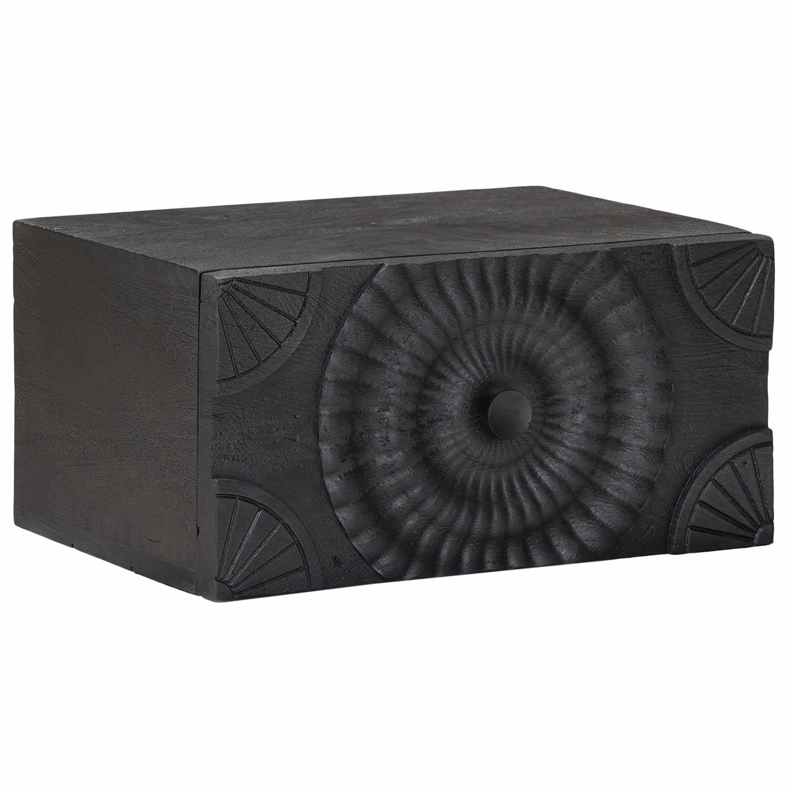 Table de Chevet en Bois Massif Sculpté Main Meuble Mural Noir