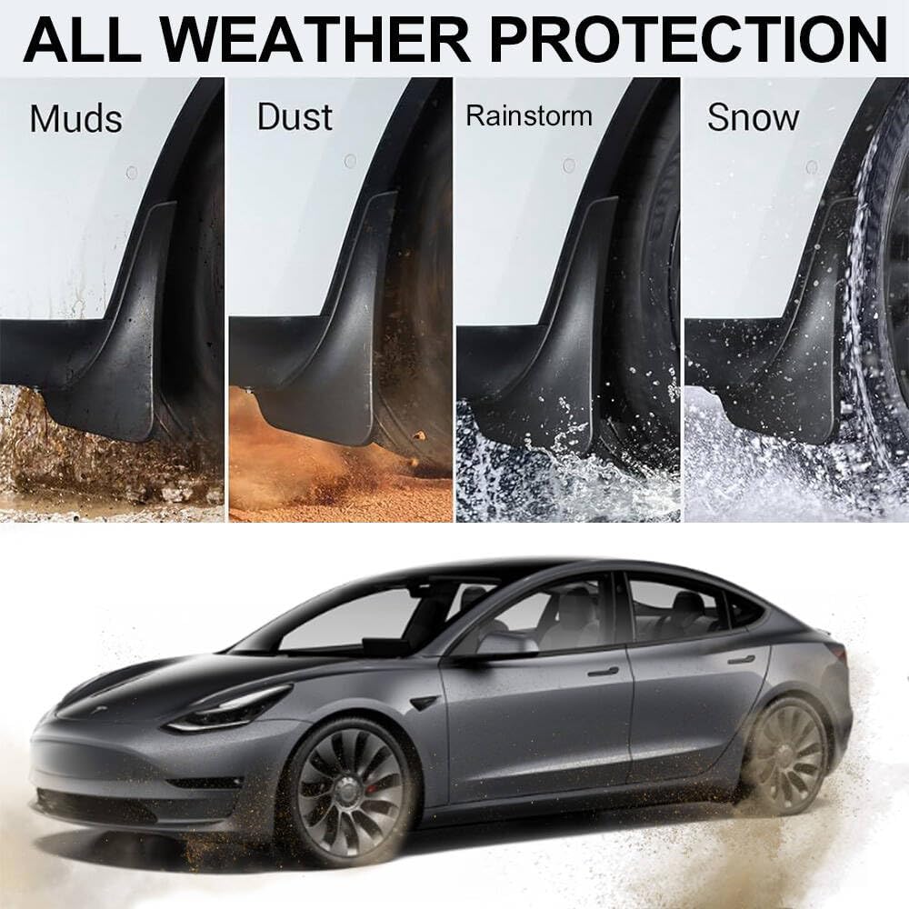 XhuangTech Model 3 Mud Guards Wheel Tire Mud Flaps Splash Salpicadera para Carro No Drilling No Tape Mudflaps All Weather Protector Mudguards for 2017-2023 Model 3 Exterior Accessorie (Set of 4)
