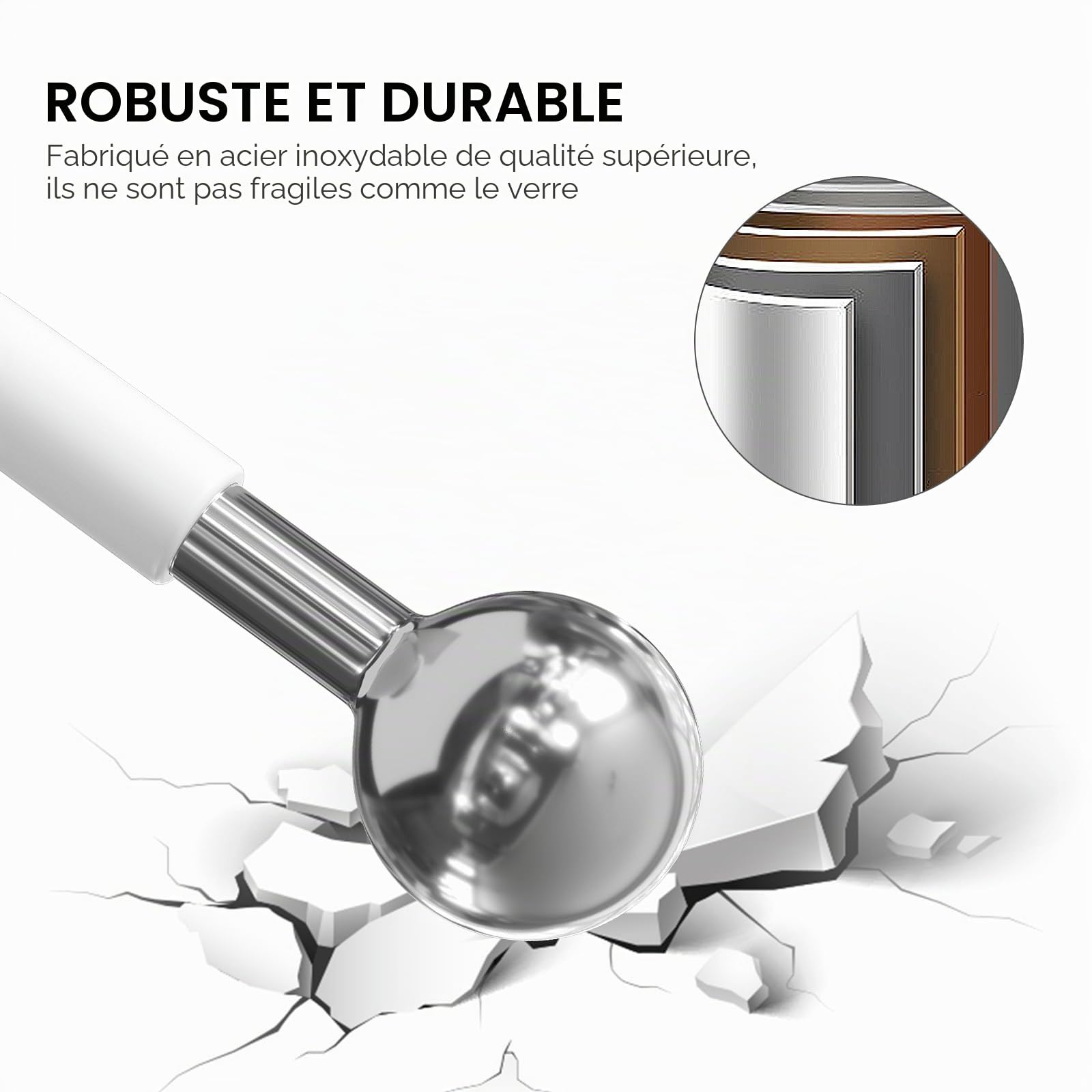 Glaçons incassables en acier inoxydable pour le visage, le cou et les yeux, bâtons cryogéniques pour soins de la peau, ciblent les cernes, les poches, les rides et les productions de collagène, blanc