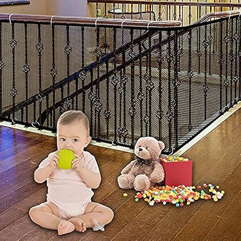 JIFTOK Ewaves Stairway Net - Baby Safety Rail - 180 inch x 32 inch - Banister Stair Net for Child, Small pet,Toy- Indoor & Outdoor(Black) Cover