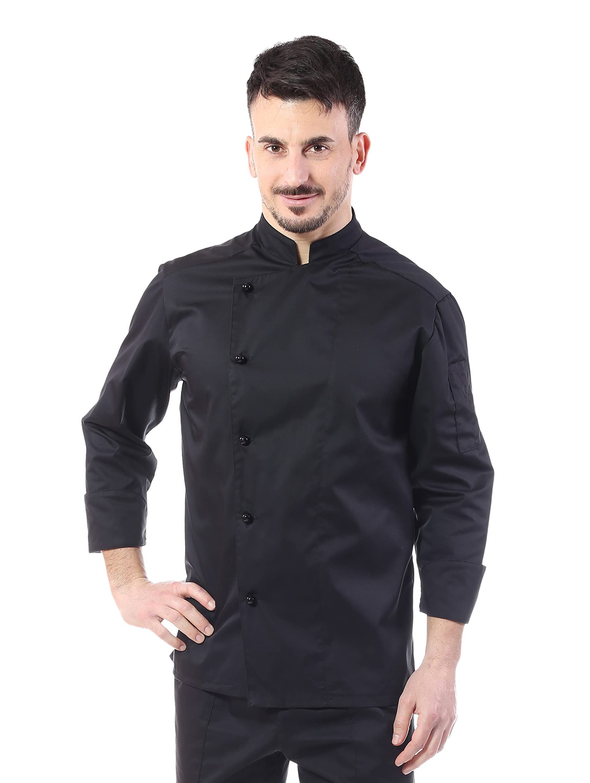 Kostenlose Stickerei – schwarze Koch- und Kochjacke – für Herren – Panik-Knöpfe – Kasack für Restaurant und Küche – Made in Italy, Schwarz, XXXXL