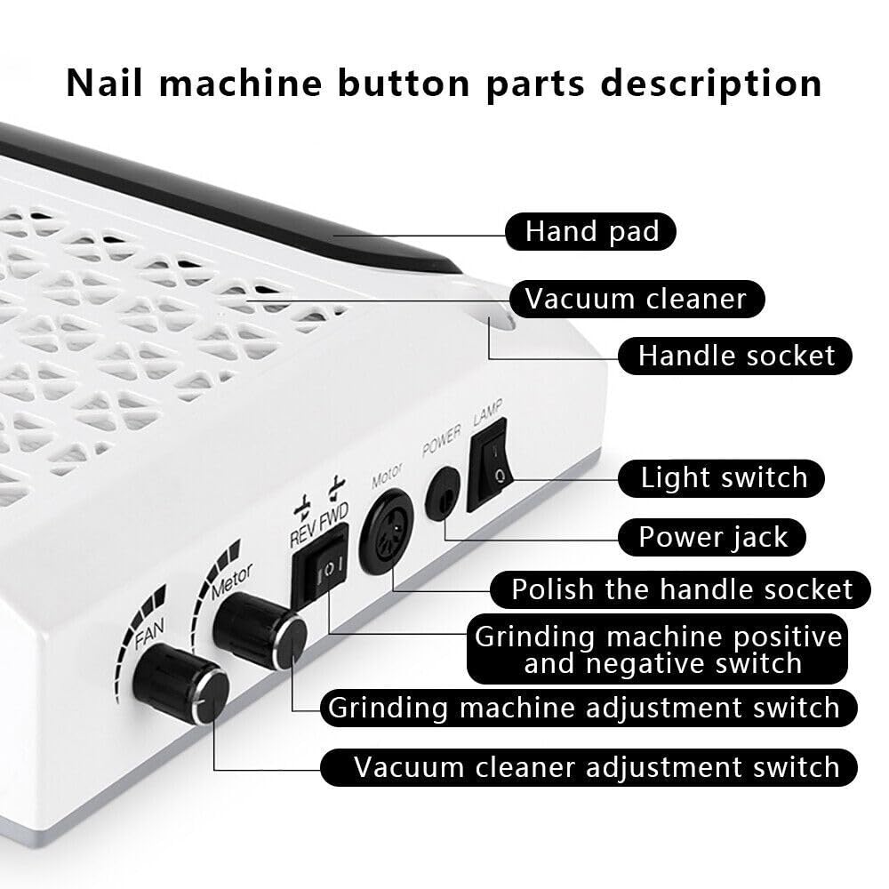 Frezarka do paznokci, elektryczna frezarka do paznokci, zestaw 4 w 1, studio paznokci, odsysanie kurzu, manicure, pedicure, szlifierka do paznokci z lampą LED, profesjonalne wzornictwo