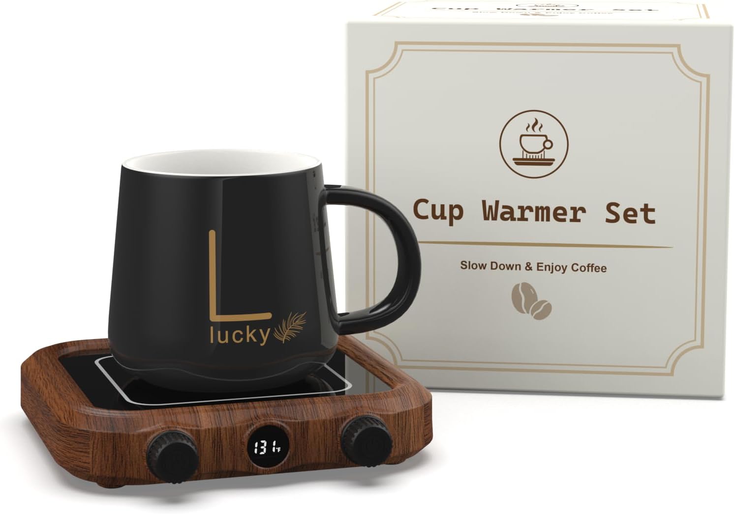 Coffee Mug Warmer & Mug Set, 8 Temp Settings, Knob Control, Auto Shutoff