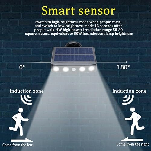 Miniatura 6 de Luz LED solar de inundación, sensor de movimiento, punto de seguridad, pared, calle, patio, lámpara de patio al aire libre (luz blanca y blanca)