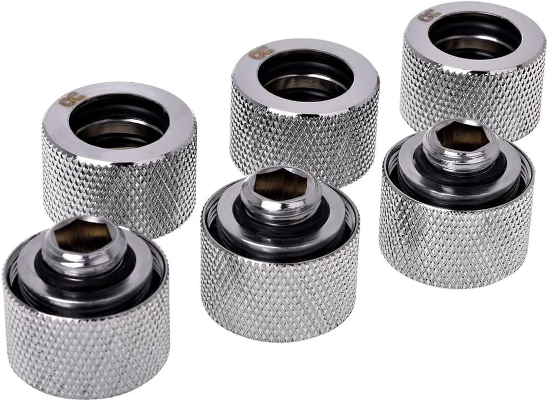 Alphacool HT 16mm G1/4 HardTube Compression Fitting, Chrome, 6-Pack