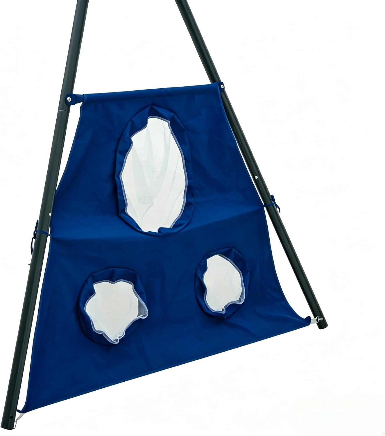 DECORLIFE 6-in-1 Swing Set for Backyard, 440LBS Kids Outdoor Playset with Saucer Swing, Face-to-Face Swing, Net Swing, Mini Slide, Basketball Hoop & Soccer Net, Ages 3+, Blue & Grey