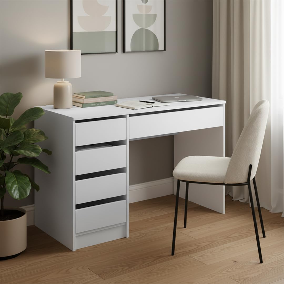 Bellamio Schreibtisch Nore - Weiß, 5 Schubladen